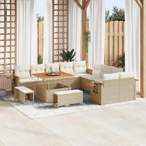 13-teiliges Garten Sofa Set mit Kissen Beige Poly Rattan Akazie, Modulares Gartenmöbel-Set für Balkon Terrasse und Café3365176 13-teiliges Garten Sofa Set mit Kissen Beige Poly Rattan Akazie, Modulares Gartenmöbel-Set für Balkon Terrasse und Café3365176 von Swpsd