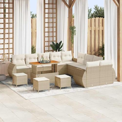 14-teiliges Garten Sofa Set mit Kissen Beige Poly Rattan 4-teiliges Garten Essset mit Kissen Beige, Modulares Gartenmöbel-Set für Balkon Terrasse und Café3363891 von Swpsd