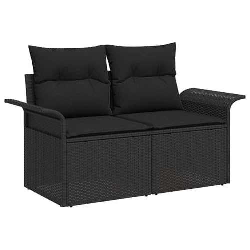 2-Sitzer Garten Sofa mit Kissen Schwarz Poly-Rattan, Modulares Gartenmöbel-Set für Balkon Terrasse und Café42006701 von Swpsd