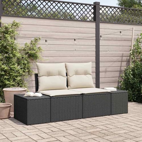2-Sitzer Garten-Sofa mit Kissen Schwarz Poly Rattan, Modulares Gartenmöbel-Set für Balkon Terrasse und Café42006792 2-Sitzer Garten-Sofa mit Kissen Schwarz Poly Rattan, Modulares Gartenmöbel-Set für Balkon Terrasse und Café42006792 von Swpsd