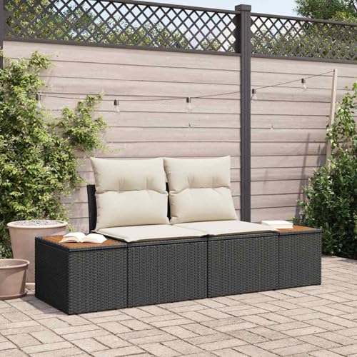 2-Sitzer Gartensofa mit Kissen Schwarz Poly Rattan, Modulares Gartenmöbel-Set für Balkon Terrasse und Café42006812 2-Sitzer Gartensofa mit Kissen Schwarz Poly Rattan, Modulares Gartenmöbel-Set für Balkon Terrasse und Café42006812 von Swpsd