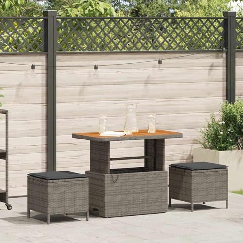 3-TLG. Garten-Essgruppe mit Kissen Grau Poly Rattan Akazie, Gartentisch Stühlen Gartenmöbel Set for Outdoor Essbereich Balkon Café42007920 3-TLG. Garten-Essgruppe mit Kissen Grau Poly Rattan Akazie, Gartentisch Stühlen Gartenmöbel Set for Outdoor Essbereich Balkon Café42007920 von Swpsd