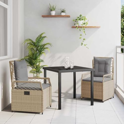 3-teiliges Garten-Dining-Set Beige Poly-Rattan, Gartentisch Stühlen Gartenmöbel Set for Outdoor Essbereich Balkon Café3381002 von Swpsd