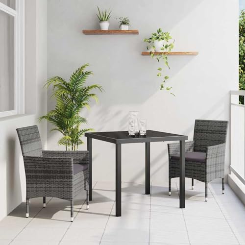 3-teiliges Garten-ESS-Set Grau Poly-Rattan, Gartentisch Stühlen Gartenmöbel Set for Outdoor Essbereich Balkon Café3379730 von Swpsd