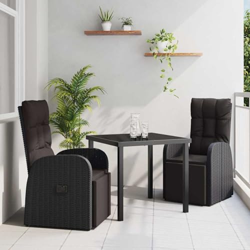 3-teiliges Garten-Essset mit Kissen Schwarz Poly-Rattan, Gartentisch Stühlen Gartenmöbel Set for Outdoor Essbereich Balkon Café3379513 3-teiliges Garten-Essset mit Kissen Schwarz Poly-Rattan, Gartentisch Stühlen Gartenmöbel Set for Outdoor Essbereich Balkon Café3379513 von Swpsd
