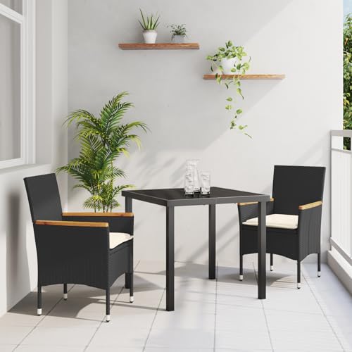 3-teiliges Garten Esstisch Set mit Kissen Schwarz Poly Rattan, Gartentisch Stühlen Gartenmöbel Set for Outdoor Essbereich Balkon Café3379842 3-teiliges Garten Esstisch Set mit Kissen Schwarz Poly Rattan, Gartentisch Stühlen Gartenmöbel Set for Outdoor Essbereich Balkon Café3379842 von Swpsd