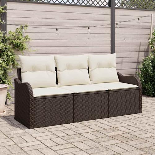 3-teiliges Garten Sofa Set mit Kissen Braun Poly Rattan, Modulares Gartenmöbel-Set für Balkon Terrasse und Café3345558 von Swpsd