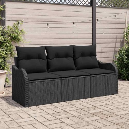 3-teiliges Garten-Sofa-Set mit Kissen Schwarz Poly Rattan, 2-Sitzer Garten-Sofa mit Stauraum, Modulares Gartenmöbel-Set für Balkon Terrasse und Café 3-teiliges Garten-Sofa-Set mit Kissen Schwarz Poly Rattan, 2-Sitzer Garten-Sofa mit Stauraum, Modulares Gartenmöbel-Set für Balkon Terrasse und Café von Swpsd