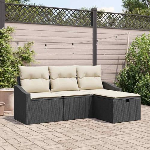4-teiliges Garten Sofa Set mit Kissen Schwarz Poly Rattan, Modulares Gartenmöbel-Set für Balkon Terrasse und Café3359246 4-teiliges Garten Sofa Set mit Kissen Schwarz Poly Rattan, Modulares Gartenmöbel-Set für Balkon Terrasse und Café3359246 von Swpsd