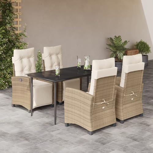 5-TLG. Garten-Essgruppe mit Kissen Beige Poly Rattan, Gartentisch Stühlen Gartenmöbel Set for Outdoor Essbereich Balkon Café3213005 5-TLG. Garten-Essgruppe mit Kissen Beige Poly Rattan, Gartentisch Stühlen Gartenmöbel Set for Outdoor Essbereich Balkon Café3213005 von Swpsd