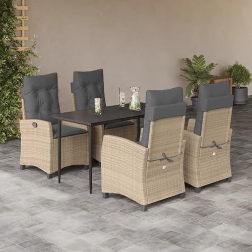 5-TLG. Garten-Essgruppe mit Kissen Beigemischung Poly Rattan, Gartentisch Stühlen Gartenmöbel Set for Outdoor Essbereich Balkon Café3212825 von Swpsd