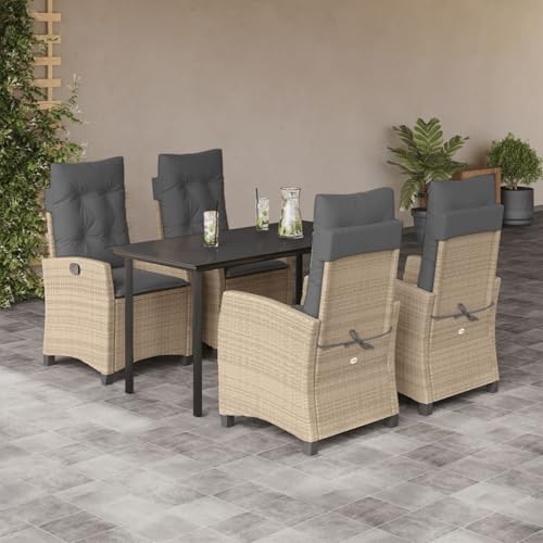 5-TLG. Garten-Essgruppe mit Kissen Beigemischung Poly Rattan, Gartentisch Stühlen Gartenmöbel Set for Outdoor Essbereich Balkon Café3212835 von Swpsd