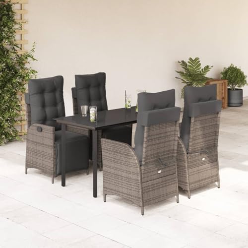 5-TLG. Garten-Essgruppe mit Kissen Grau Poly Rattan, Gartentisch Stühlen Gartenmöbel Set for Outdoor Essbereich Balkon Café3213429 von Swpsd
