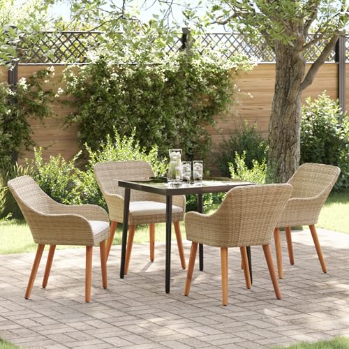 5-teilige Garten Essgruppe Beige Poly Rattan, Gartentisch Stühlen Gartenmöbel Set for Outdoor Essbereich Balkon Café3261692 von Swpsd