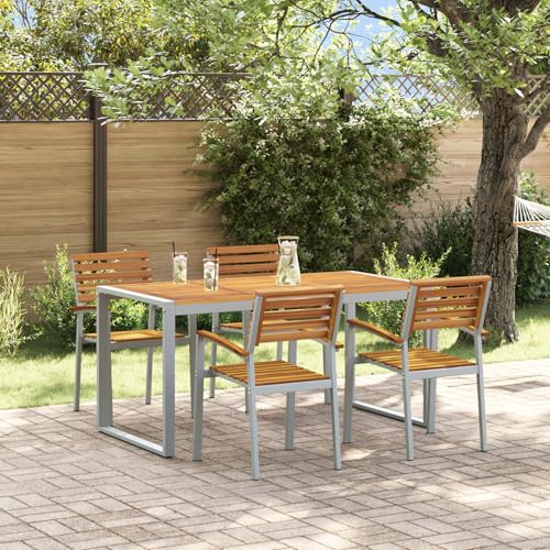 5-teilige Garten Essgruppe aus massivem Akazienholz und Metall, Gartentisch Stühlen Gartenmöbel Set for Outdoor Essbereich Balkon Café3284361 von Swpsd