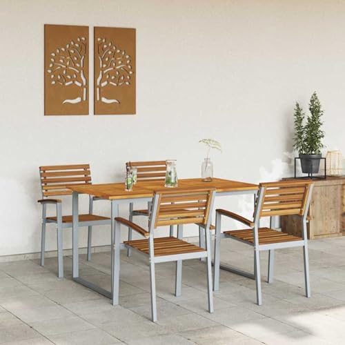 5-teilige Garten Essgruppe aus solidem Akazienholz und Metall, Gartentisch Stühlen Gartenmöbel Set for Outdoor Essbereich Balkon Café3284343 von Swpsd