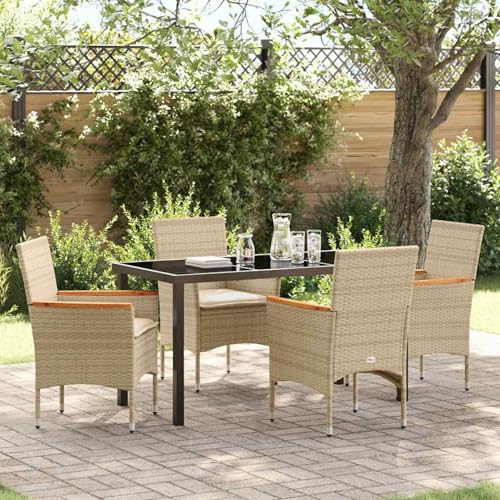 5-teilige Garten-Essgruppe mit Kissen Beige Poly-Rattan, Gartentisch Stühlen Gartenmöbel Set for Outdoor Essbereich Balkon Café3379858 von Swpsd