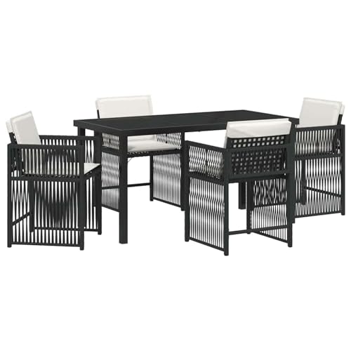 5-teilige Garten Essgruppe mit Kissen Schwarz Poly-Rattan, Gartentisch Stühlen Gartenmöbel Set for Outdoor Essbereich Balkon Café3380770 von Swpsd
