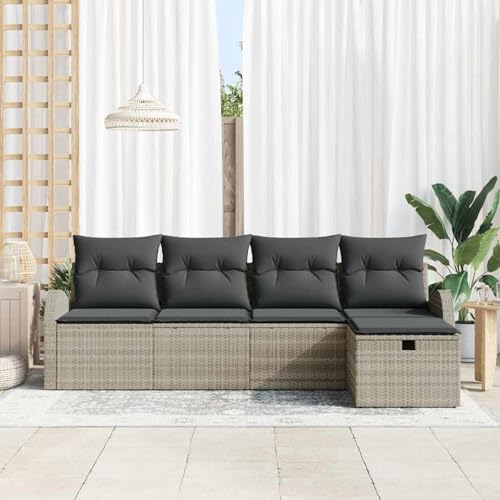5-teilige Garten Sofa Set mit Kissen Hellgrau Poly Rattan, Modulares Gartenmöbel-Set für Balkon Terrasse und Café3359061 von Swpsd