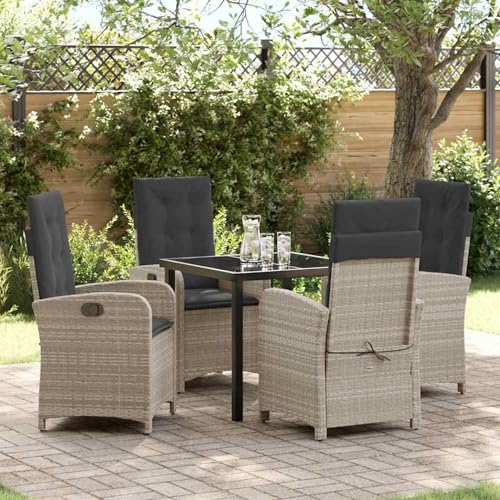 5-teiliges Garten-Dining-Set mit Kissen Hellgrau Poly-Rattan, Gartentisch Stühlen Gartenmöbel Set for Outdoor Essbereich Balkon Café3380296 5-teiliges Garten-Dining-Set mit Kissen Hellgrau Poly-Rattan, Gartentisch Stühlen Gartenmöbel Set for Outdoor Essbereich Balkon Café3380296 von Swpsd