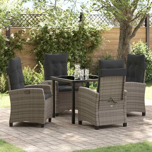 5-teiliges Garten-ESS-Set mit Kissen Grau Poly-Rattan, Gartentisch Stühlen Gartenmöbel Set for Outdoor Essbereich Balkon Café3380387 5-teiliges Garten-ESS-Set mit Kissen Grau Poly-Rattan, Gartentisch Stühlen Gartenmöbel Set for Outdoor Essbereich Balkon Café3380387 von Swpsd