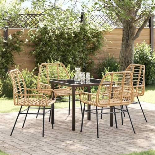 5-teiliges Garten-Essgruppe Braun Poly-Rattan, Gartentisch Stühlen Gartenmöbel Set for Outdoor Essbereich Balkon Café3380849 von Swpsd