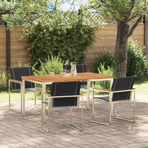 5-teiliges Garten Essgruppe Massivholz Akazie, Außentisch 150x90x75 cm Massivholz Akazie, Gartentisch Stühlen Gartenmöbel Set for Outdoor Essbereich Balkon Café3334815 von Swpsd