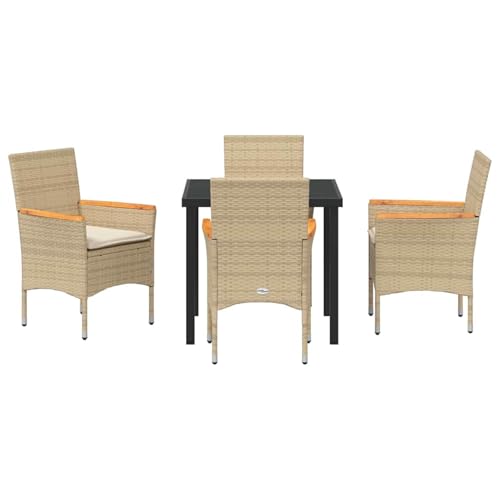 5-teiliges Garten Essgruppe mit Kissen Beige Poly Rattan, Gartentisch Stühlen Gartenmöbel Set for Outdoor Essbereich Balkon Café3379857 von Swpsd