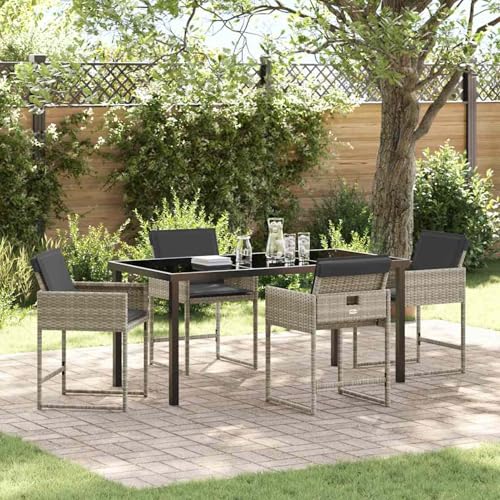 5-teiliges Garten Essgruppe mit Kissen Hellgrau Poly Rattan, Gartentisch Stühlen Gartenmöbel Set for Outdoor Essbereich Balkon Café3380026 von Swpsd