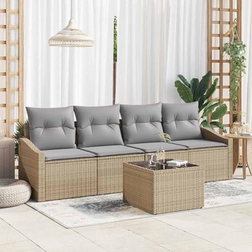 5-teiliges Garten Essgruppen Set mit Kissen Beige Poly Rattan, Modulares Gartenmöbel-Set für Balkon Terrasse und Café3355259 5-teiliges Garten Essgruppen Set mit Kissen Beige Poly Rattan, Modulares Gartenmöbel-Set für Balkon Terrasse und Café3355259 von Swpsd