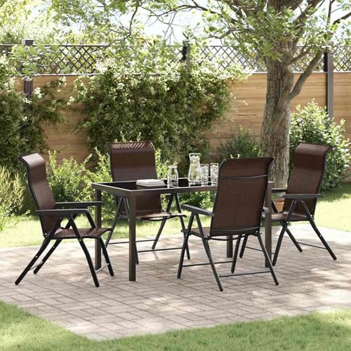 5-teiliges Garten-Essset Braun Poly-Rattan, Gartentisch Stühlen Gartenmöbel Set for Outdoor Essbereich Balkon Café3379263 von Swpsd