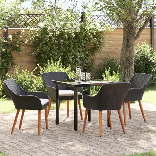 5-teiliges Garten Essset Schwarzes Poly-Rattan, Gartentisch Stühlen Gartenmöbel Set for Outdoor Essbereich Balkon Café3261671 von Swpsd