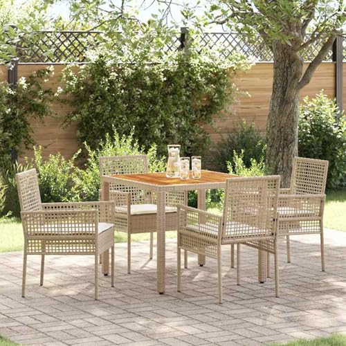 5-teiliges Garten Essset mit Kissen Beige Poly Rattan, Gartentisch Stühlen Gartenmöbel Set for Outdoor Essbereich Balkon Café3334918 5-teiliges Garten Essset mit Kissen Beige Poly Rattan, Gartentisch Stühlen Gartenmöbel Set for Outdoor Essbereich Balkon Café3334918 von Swpsd