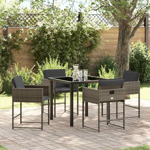 5-teiliges Garten Essset mit Kissen aus grauem Poly-Rattan, Gartentisch Stühlen Gartenmöbel Set for Outdoor Essbereich Balkon Café3380012 5-teiliges Garten Essset mit Kissen aus grauem Poly-Rattan, Gartentisch Stühlen Gartenmöbel Set for Outdoor Essbereich Balkon Café3380012 von Swpsd