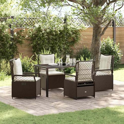 5-teiliges Garten-Esstisch-Set Braun Poly-Rattan, Gartentisch Stühlen Gartenmöbel Set for Outdoor Essbereich Balkon Café3380990 von Swpsd
