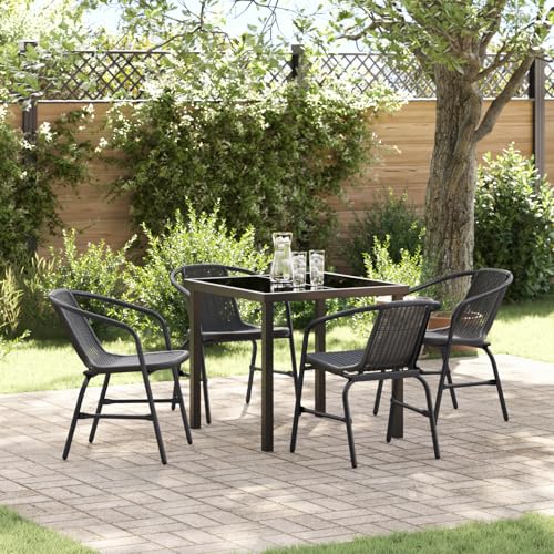5-teiliges Garten-Esstisch-Set Schwarz Poly-Rattan, Gartentisch Stühlen Gartenmöbel Set for Outdoor Essbereich Balkon Café3379381 von Swpsd