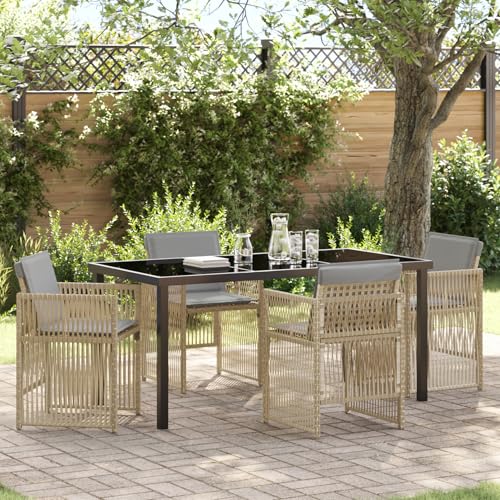 5-teiliges Garten Esstisch Set mit Kissen Beige Poly Rattan, Gartentisch Stühlen Gartenmöbel Set for Outdoor Essbereich Balkon Café3380671 5-teiliges Garten Esstisch Set mit Kissen Beige Poly Rattan, Gartentisch Stühlen Gartenmöbel Set for Outdoor Essbereich Balkon Café3380671 von Swpsd