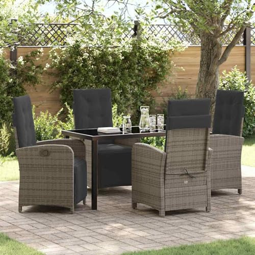 5-teiliges Garten Esstisch Set mit Kissen Grau Poly Rattan, Gartentisch Schwarz 140x80x73 cm Tempered Glass, Gartentisch Stühlen Gartenmöbel Set for Outdoor Essbereich Balkon Café3380325 5-teiliges Garten Esstisch Set mit Kissen Grau Poly Rattan, Gartentisch Schwarz 140x80x73 cm Tempered Glass, Gartentisch Stühlen Gartenmöbel Set for Outdoor Essbereich Balkon Café3380325 von Swpsd