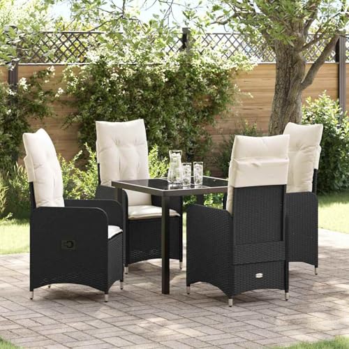 5-teiliges Garten-Esstisch-Set mit Kissen Schwarz Poly-Rattan, Gartentisch Stühlen Gartenmöbel Set for Outdoor Essbereich Balkon Café3379633 von Swpsd