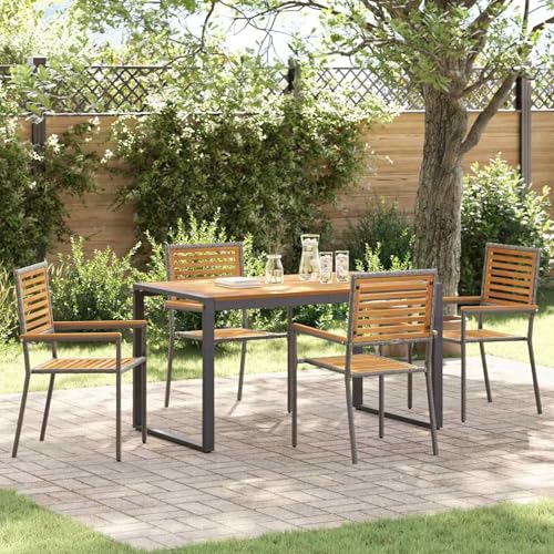 5-teiliges Garten Esstischset Grau Poly Rattan Akazie, Gartentisch Stühlen Gartenmöbel Set for Outdoor Essbereich Balkon Café3365473 von Swpsd