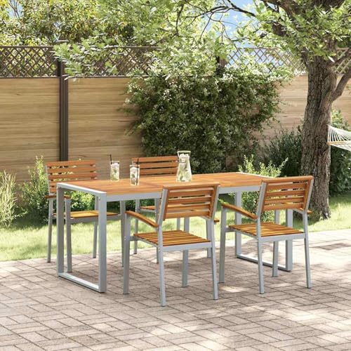 5-teiliges Garten Esstischset aus solidem Teakholz und Metall, Gartentisch Stühlen Gartenmöbel Set for Outdoor Essbereich Balkon Café3284363 von Swpsd