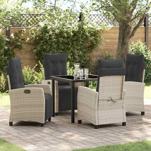 5-teiliges Garten Esszimmer Set Hellgrau Poly Rattan, Gartentisch Stühlen Gartenmöbel Set for Outdoor Essbereich Balkon Café3380457 5-teiliges Garten Esszimmer Set Hellgrau Poly Rattan, Gartentisch Stühlen Gartenmöbel Set for Outdoor Essbereich Balkon Café3380457 von Swpsd