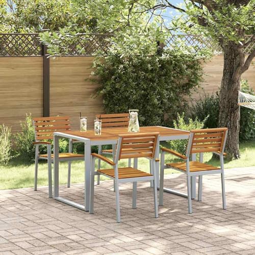 5-teiliges Garten-Esszimmer-Set aus Massivholz Akazie und Metall, Gartentisch Stühlen Gartenmöbel Set for Outdoor Essbereich Balkon Café3284359 von Swpsd
