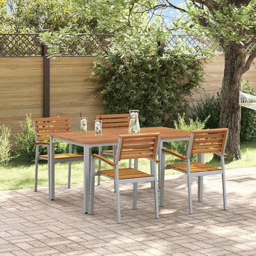 5-teiliges Garten-Esszimmer-Set aus massivem Akazienholz und Metall, Gartentisch Stühlen Gartenmöbel Set for Outdoor Essbereich Balkon Café3284407 von Swpsd