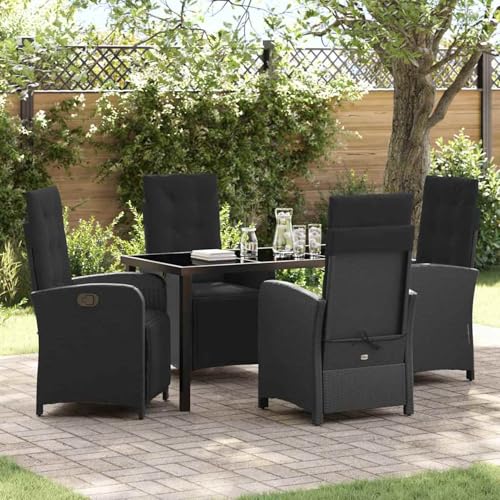 5-teiliges Garten Esszimmer Set mit Kissen Schwarz Poly-Rattan, Gartentisch Stühlen Gartenmöbel Set for Outdoor Essbereich Balkon Café3380311 5-teiliges Garten Esszimmer Set mit Kissen Schwarz Poly-Rattan, Gartentisch Stühlen Gartenmöbel Set for Outdoor Essbereich Balkon Café3380311 von Swpsd