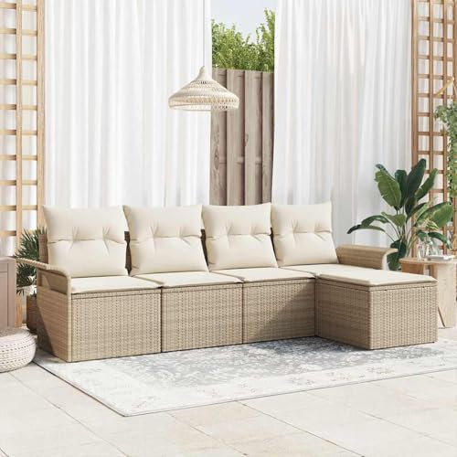 5-teiliges Garten Sofa-Set mit Kissen Beige Poly Rattan, Modulares Gartenmöbel-Set für Balkon Terrasse und Café3345321 5-teiliges Garten Sofa-Set mit Kissen Beige Poly Rattan, Modulares Gartenmöbel-Set für Balkon Terrasse und Café3345321 von Swpsd