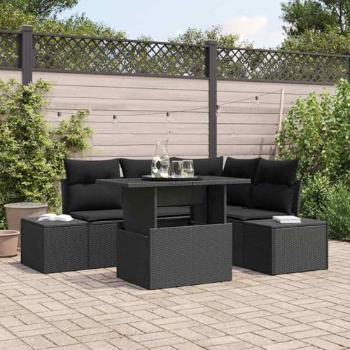 5-teiliges Garten Sofa Set mit Kissen Schwarz Poly Rattan, Modulares Gartenmöbel-Set für Balkon Terrasse und Café3349179 von Swpsd