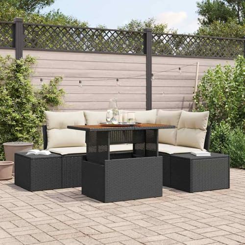 5-teiliges Garten Sofa Set mit Kissen Schwarz Poly Rattan, Modulares Gartenmöbel-Set für Balkon Terrasse und Café3358693 von Swpsd