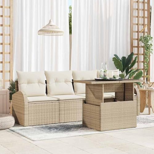 5-teiliges Garten Sofaset mit Kissen Beige Poly Rattan, Modulares Gartenmöbel-Set für Balkon Terrasse und Café3357284 von Swpsd