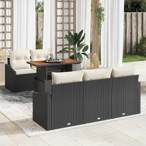 6-TLG. Garten-Essgruppe mit Kissen Schwarz Poly Rattan Akazie, Modulares Gartenmöbel-Set für Balkon Terrasse und Café3349774 6-TLG. Garten-Essgruppe mit Kissen Schwarz Poly Rattan Akazie, Modulares Gartenmöbel-Set für Balkon Terrasse und Café3349774 von Swpsd